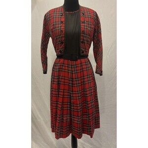 Vintage 50s/60s  red buffalo Plaid dress, Jacket and Belt Julie Clark